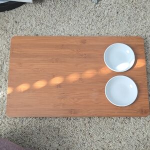 Bamboo Serving Tray with White Bowls